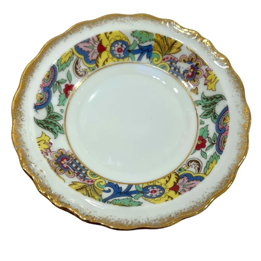 VINTAGE LENWILE/ARNART OF JAPAN SMALL WHITE W MULTICOLOR CREAMER & UNDERPLATE
